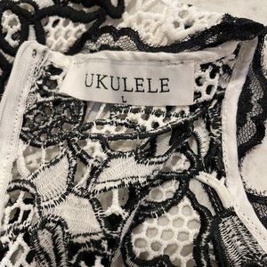 Ukulele black and white crochet floral lace midi dress